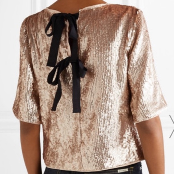 Sequin Blouse Sparkle Ribbon Bow Back Top - Picture 1 of 6